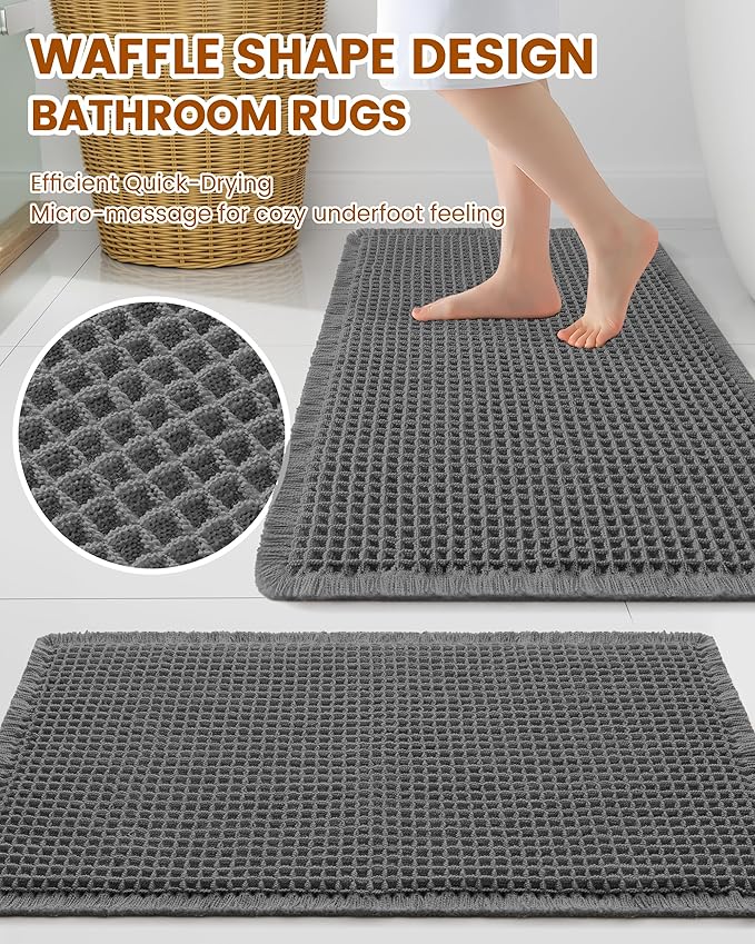 Smiry Waffle Bath Mat 72x24, Extra Soft Absorbent Bathroom Rugs, Non Slip Machine Washable Quick Dry Bath Rugs for Bathroom Floor, Tub, Shower, Home Decor Accessories, Dark Grey