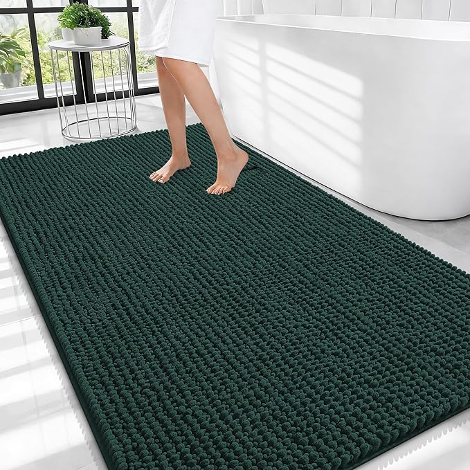 OLANLY Thick Large Bathroom Rugs 44x32, Extra Soft Absorbent Chenille Bath Rugs, Rubber Backing, Machine Wash Dry, Bath Mats for Bathroom Floor, Tub and Shower, Home Decor Accessories, Blackish Green