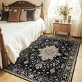 RELEANY Area Rugs 4'x5' Washable Non-Slip, Floral Vintage Distress Medallion Carpet for Living Room Bedroom Dining Room, Black Brown Neutral Dark Tan
