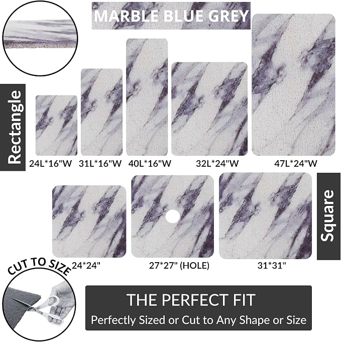 Shower Mat with Center Drain Hole - Secure Loofah Non Slip Shower Mats for Inside Shower - 27x27 Square Bath Mats for Shower - Anti Slip Shower Stall Mat - Square Shower Floor Mat (27x27 Blue Gray)
