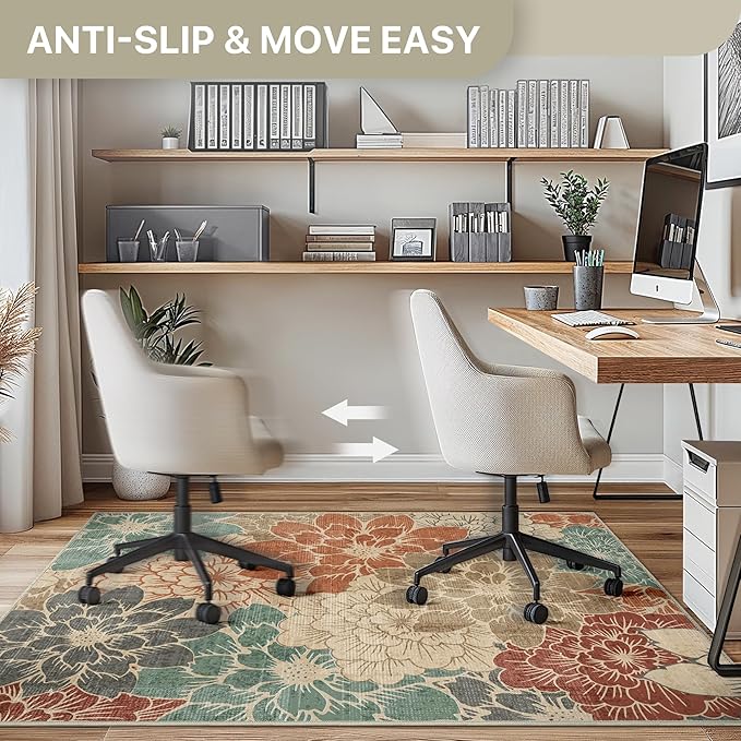 36"x48" Office Chair Mat for Hardwood Tile Floor, Under Desk Carpet Protector for Rolling Computer Chair Mat, Machine Washable Area Rug, Anti-Slip 1/5" Thick Low Pile Thin Vinyl Floor Mat, Terracotta