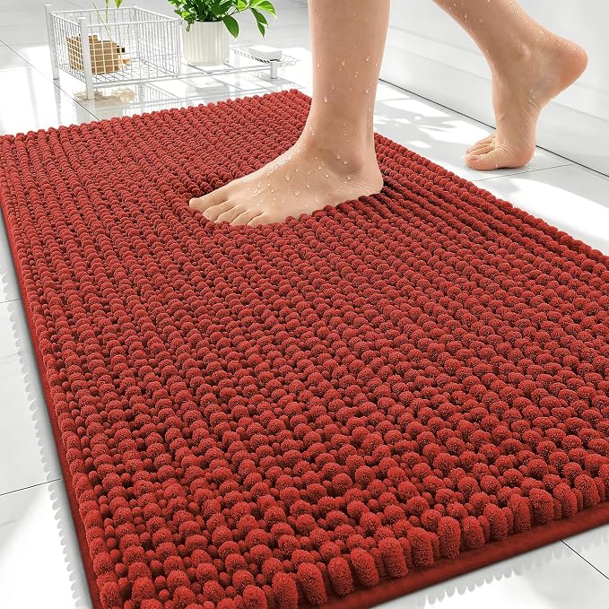 OLANLY Thick Bathroom Rugs 30x20, Extra Soft Absorbent Chenille Bath Rugs, Rubber Backing, Machine Wash Dry, Bath Mats for Bathroom Floor, Tub and Shower, Home Decor Accessories, Rustic Terracotta