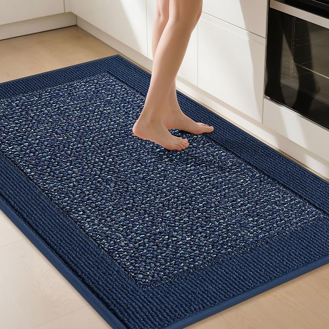 BEQHAUSE Kitchen Rugs 32"x48", Kitchen Runner Rug Non-Slip Kitchen Mats for Floor, Absorbent and Stain Resistant Kitchen Mats, Machine Washable Rugs for Kitchen, Hallway, Laundry & Sink, Blue