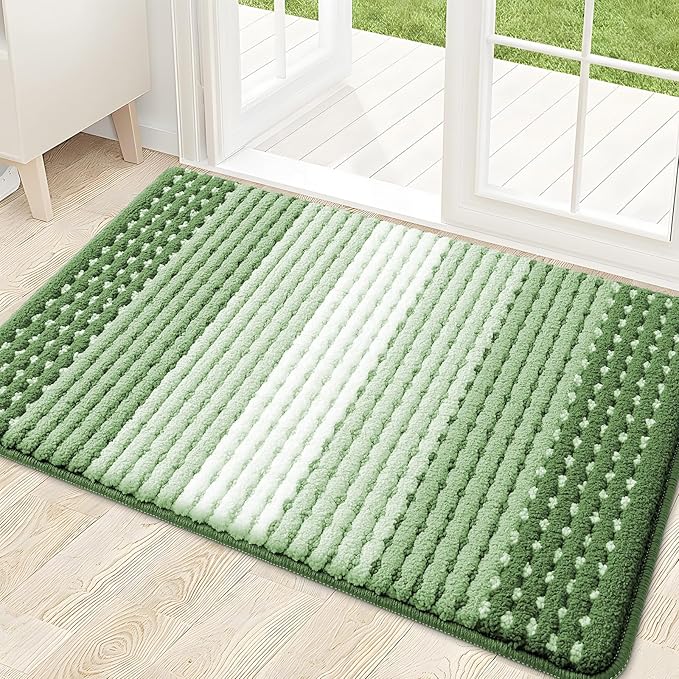 Kitinjoy Indoor Outdoor Door Mat, 32x20 Non-Slip Absorbent Dirt Trapper, Low-Profile Washable Inside Entrance Front Floor Mat, Sturdy Soft Entry Dotted Ombre Doormats for Entryway, Sage Green