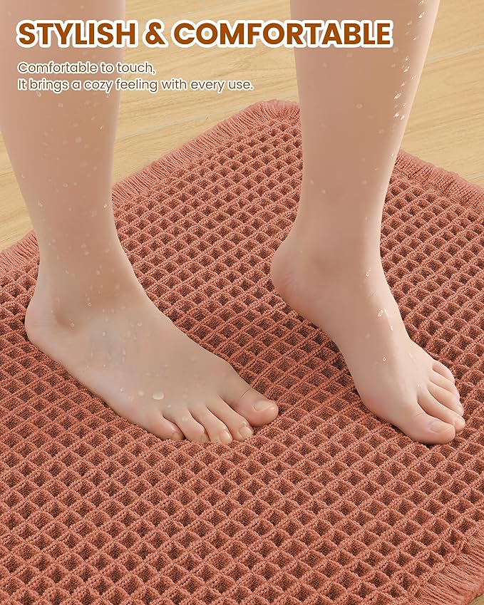 Smiry Waffle Bath Mat 24x16, Extra Soft Absorbent Bathroom Rugs, Non Slip Machine Washable Quick Dry Bath Rugs for Bathroom Floor, Tub, Shower, Home Decor Accessories, Orange