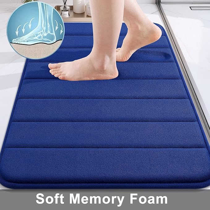 Buganda Memory Foam Bath Mat, 70" x 46", Ultra Soft and Non-Slip Bathroom Rugs, Water Absorbent and Machine Washable Bath Rug Runner for Bathroom, Shower, and Tub, Navy Blue