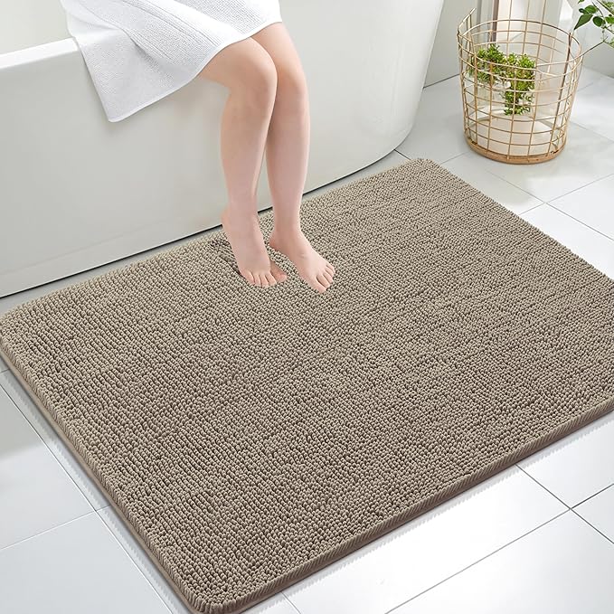 OLANLY Large Bathroom Rugs 40x32, Extra Soft Absorbent Chenille Bath Rugs, Rubber Backing Quick Dry, Machine Washable Bath Mats for Bathroom Floor, Tub and Shower, Home Decor Accessories, Warm Taupe