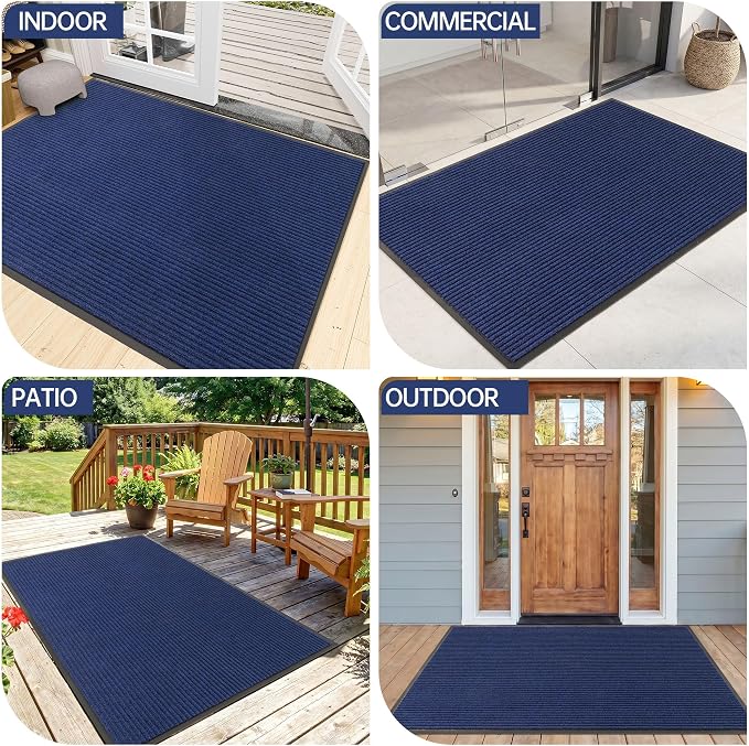 Front Door Mat, 5' x 3' Commercial Floor Mat, Heavy Duty Welcome Mat, Rubber Backing Non Slip Doormat for Entryway, Blue