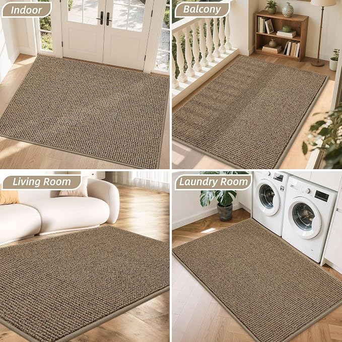 BEQHAUSE Dirt Trapper Door Mat 36" x 60", Non-Slip Washable Doormats Entrance Mat, Dirt Resistant and Absorbent Welcome Mat, Low Profile Floor Mats for Front Back Door and Entryway, Beige