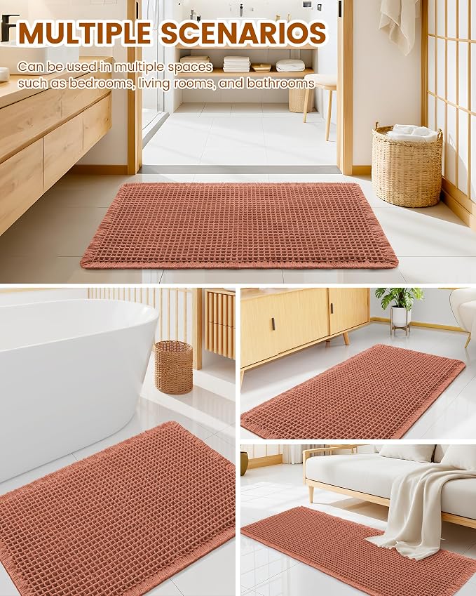 Smiry Waffle Bath Mat 30x18, Extra Soft Absorbent Bathroom Rugs, Non Slip Machine Washable Quick Dry Bath Rugs for Bathroom Floor, Tub, Shower, Home Decor Accessories, Orange