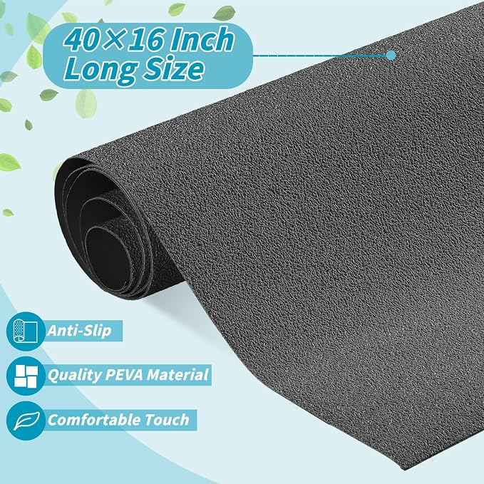 Dunzoom 16" x 40" Non Slip Bathtub Mat with Drain Cut Out Anti Slipping Non Skid Safe Tub Mat Adhesive Peel and Stick Bath Tub Mat PEVA Tub Sticker for Shower Floor Boat Wet Areas(Dark Gray)