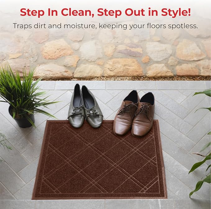 SlipToGrip Universal Door Mat, Plaid Design - Brown, 42 x 35 - Anti Slip, Durable and Washable, Outdoor and Indoor Floor Welcome Mat - Patio, Front Door, Dust Absorbent