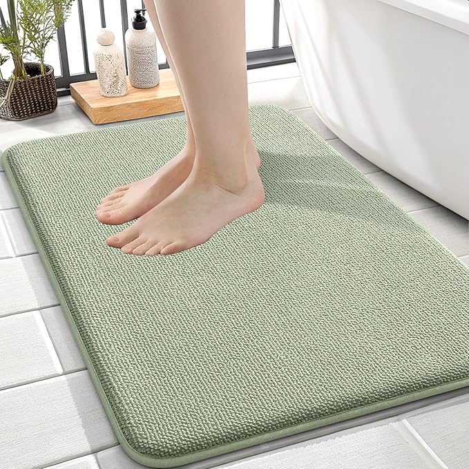 OLANLY Thick Memory Foam Small Bathroom Rugs 24x16, Extra Soft Absorbent Bath Rug, Quick Dry Bath Mats, Non-Slip, Machine Washable Mat for Bathroom, Tub and Shower, Home Decor Accessories, Sage Green