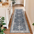 2x6ft Washable Hallway Carpet Runner – Non-Skid Floor Runner Rug for Kitchen Indoor Entryway Bedroom Bathroom Bedside – Boho Vintage Soft Low-Pile Area Rug (Blue,2x6)