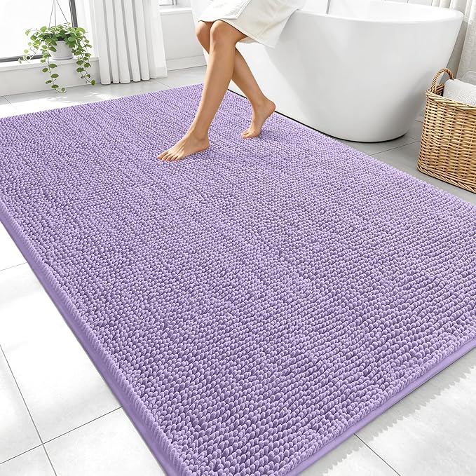 OLANLY Large Bathroom Rugs 70x46, Extra Soft Absorbent Chenille Bath Rugs, Rubber Backing Quick Dry, Machine Washable Bath Mats for Bathroom Floor, Tub and Shower, Home Decor Accessories, Lavender