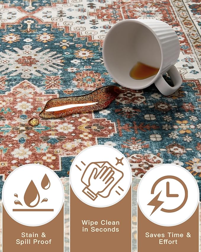 Madane Area Rug 3x5, Entryway Washable Vintage Runners Bedroom Non Slip Indoor Kitchen Runner for Living Room Laundry Room Playroom Soft Non-Slip Area Rugs, Navy Blue