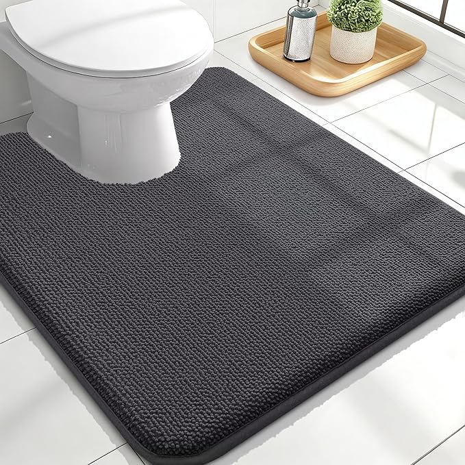 OLANLY Toilet Rugs U-Shaped 24x20, Extra Soft Absorbent Thick Memory Foam Contour Bathroom Rugs, Dry Quickly, Machine Washable, Non-Slip Toilet Bath Mat, Home Decor Accessories, Dark Grey
