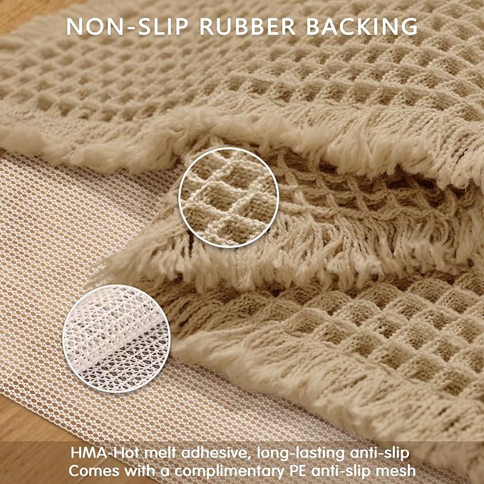 SUBRTEX Waffle Braided Bath Mat, 18" x 24" Soft Waffle Bath Rugs, Absorbent Non Slip Bathrooom Mats, Machine Washable Area Rug for Bathroom, Quick Dry, Khaki