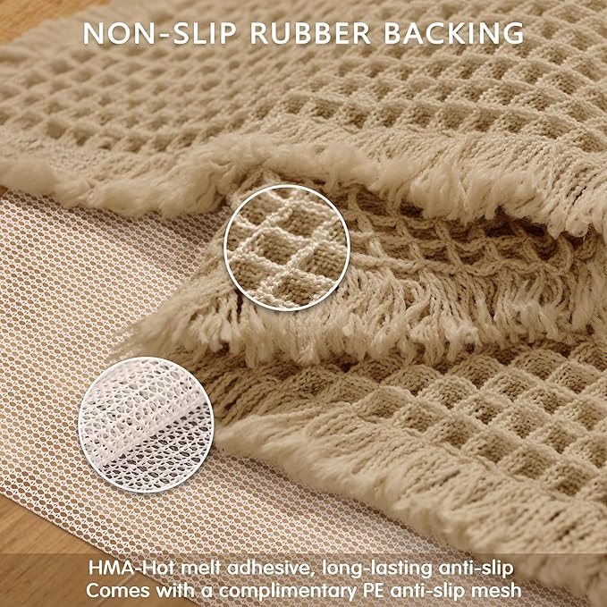 SUBRTEX Waffle Braided Bath Mat, 24" x 60" Soft Waffle Bath Rugs, Absorbent Non Slip Bathrooom Mats, Machine Washable Area Rug for Bathroom, Quick Dry, Khaki