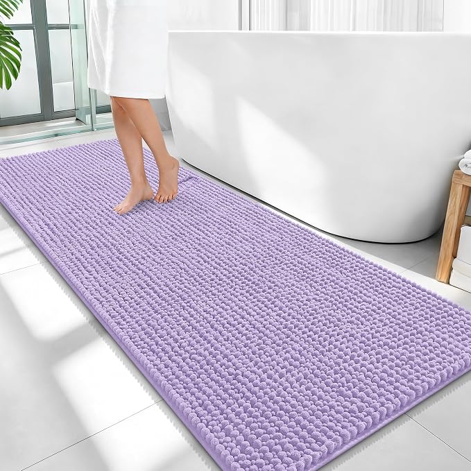 OLANLY Thick Bathroom Runner Rugs 59x24, Extra Soft Absorbent Chenille Bath Rugs, Rubber Backing, Machine Wash Dry, Long Bath Mats for Bathroom Floor, Tub and Shower, Home Decor Accessories, Lavender