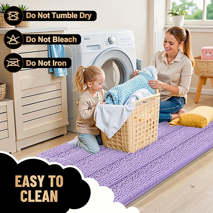 OLANLY Thick Bathroom Runner Rugs 47x17, Extra Absorbent Chenille Striped Bath Rugs, Rubber Backing, Machine Wash Dry, Long Bath Mats for Bathroom, Tub and Shower, Home Decor Accessories, Lavender