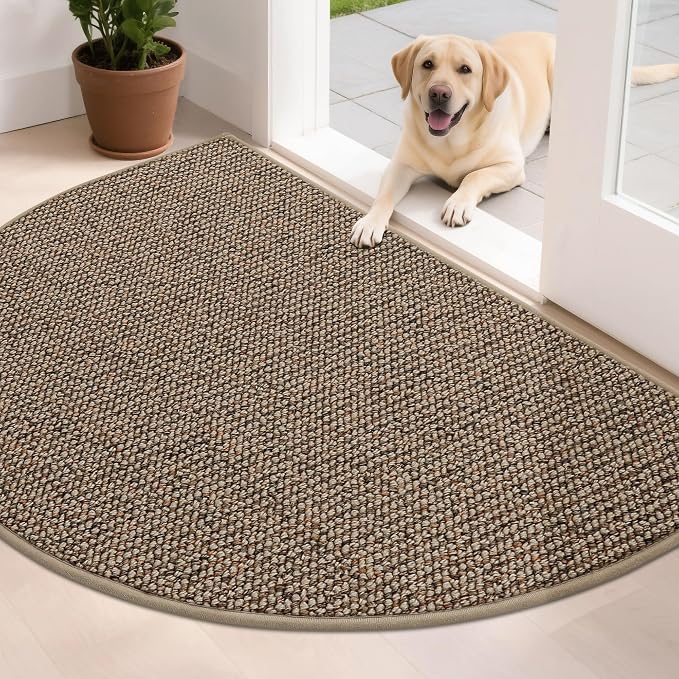 BEQHAUSE Dirt Trapper Door Mat 32" x 48" Half Circle Non-Slip Washable Doormats Entrance Rugs Absorbent Welcome Low Profile Floor Mats for Front Back Door and Entryway, Taupe