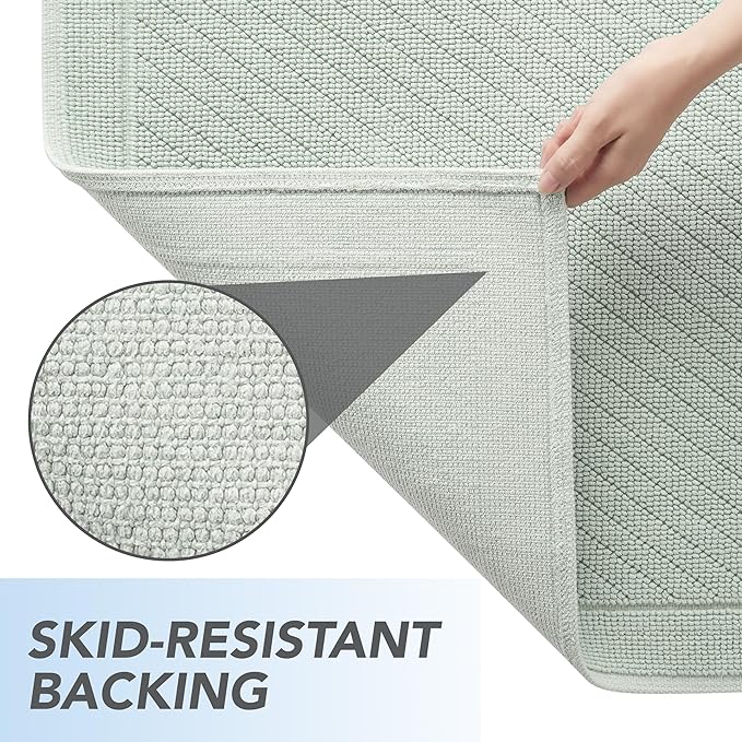 Arkwright 2 Piece 100% Cotton Bathroom Rug Set - High Absorbent Stylish Textured Woven Design Bath Mat, Slip Resistant Backing for Shower and Bathtub Floor, 17x24 & 20x32 in - Green