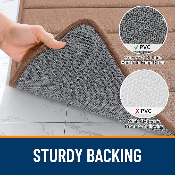 OLANLY Memory Foam Long Bathroom Rugs Runner 59x24, Super Soft Absorbent Bath Mat, Quick Dry, Machine Washable Shower Floor Rugs, Bathmat Carpet, Bathroom Home Decor Accessories, Mocha