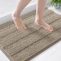 Grandaily Chenille Striped Bathroom Rugs 44x24, Extra Thick and Soft Absorbent Bath Mats, Rubber Backing, Plush Shaggy Shower Carpet, Machine Wash Dry, Bath Rug for Bathroom, Warm Taupe