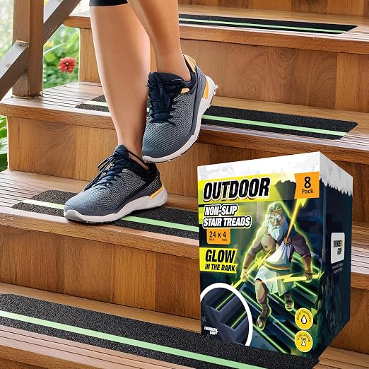 THUNDER GRIP Glow in the Dark 24" x 4"-8-Pack Weather Resistant Outdoor Stair Treads 80-Grit