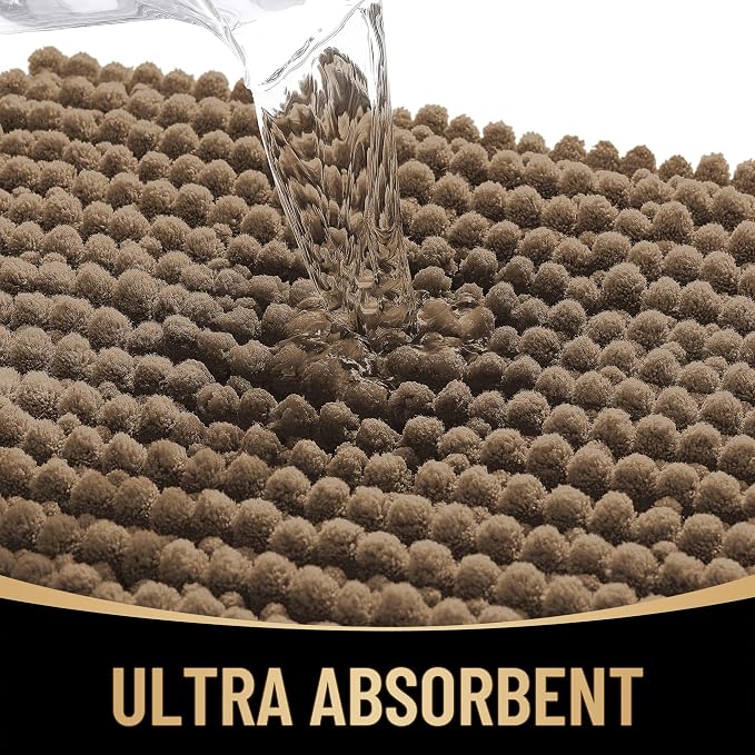 OLANLY Thick Small Bathroom Rugs 24x16, Extra Soft Absorbent Chenille Bath Rugs, Rubber Backing, Machine Wash Dry, Bath Mats for Bathroom Floor, Tub and Shower, Home Decor Accessories, Tan