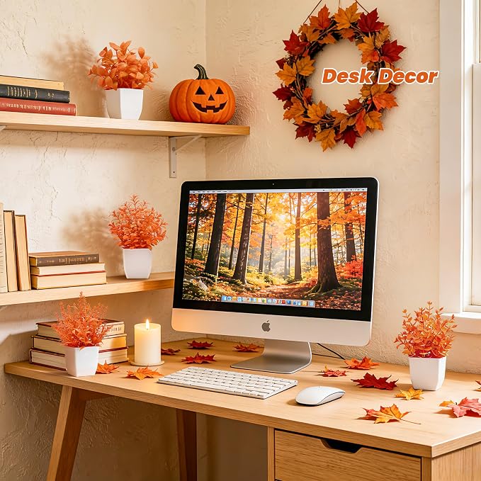 Der Rose 4 Pack Fall Fake Plants Mini Artificial Greenery Potted Plants Fall Decorations for Home Decor Indoor Office Table Room Farmhouse Bathroom Fall Decor