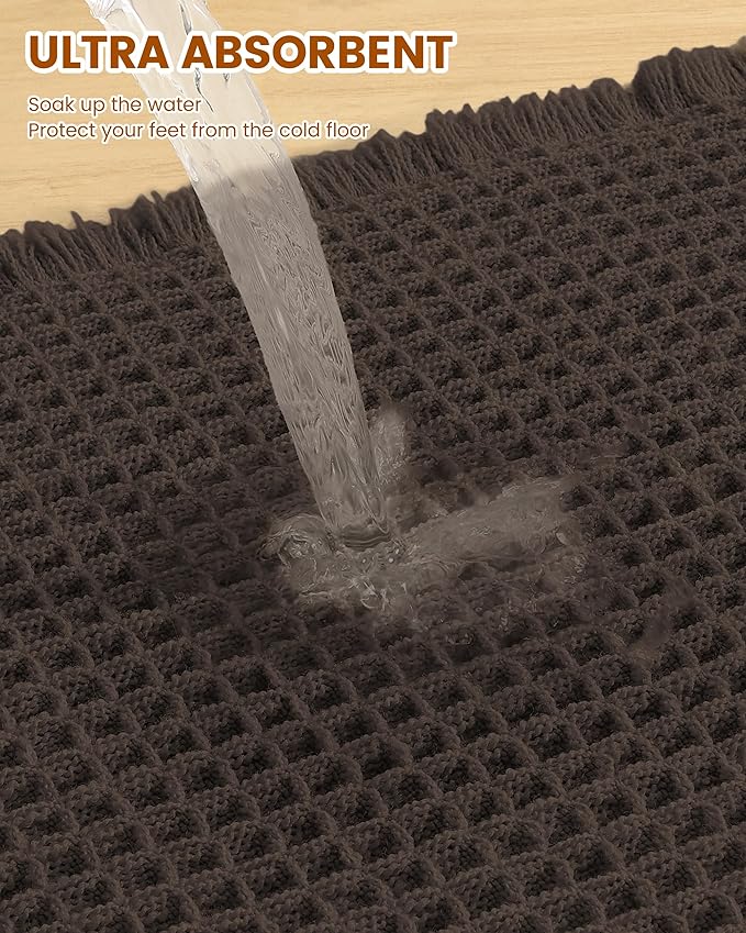 Smiry Waffle Bath Mat 47x24, Extra Soft Absorbent Bathroom Rugs, Non Slip Machine Washable Quick Dry Bath Rugs for Bathroom Floor, Tub, Shower, Home Decor Accessories, Chocolate