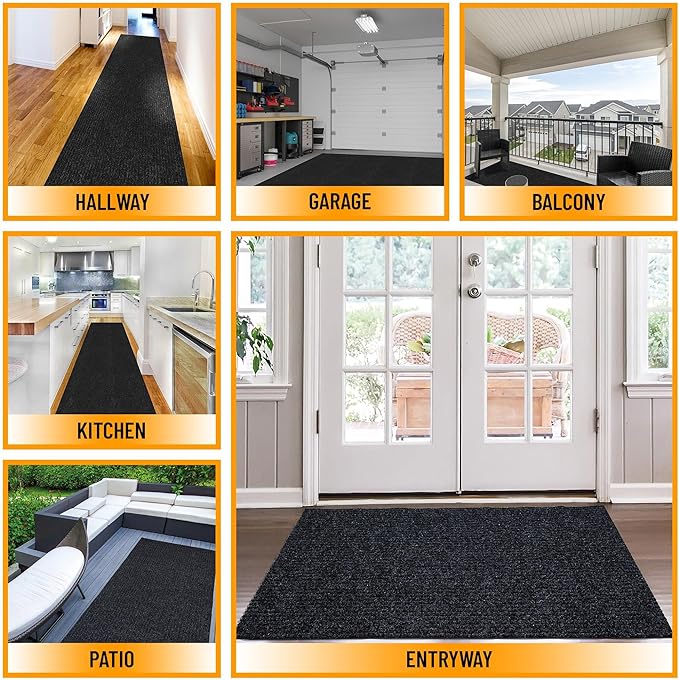 Ottomanson Non Slip Rug with Scraper Pile Durable for Indoor and Outdoor Use 2'7" x 9'10" Hallway Runner Mat - Ideal for Kitchen, Entryway, Patio & Garage - High-Traffic Carpet, Black
