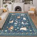 DUKINO 5x7 Rug for Living Room, Lightweight Animal Dog Print Washable Area Rug, Soft Non Slip & Low Pile Floor Mat, Stain Resistant Large Carpet for Bedroom, Nursery, Dining Room, Kids Playroom, Blue