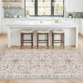 4x8 Rug Washable for Entryway Kitchen – Non-Slip Rubber Backed Area Rug for Hallway Bedroom Living Room Office,Boho Floral Low Pile Thin Floor Indoor Mat (Beige,4x8)