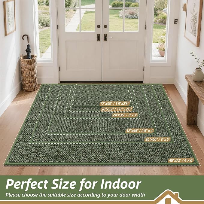BEQHAUSE Dirt Trapper Door Mat 36" x 60", Non-Slip Washable Doormats Entrance Mat, Dirt Resistant and Absorbent Welcome Mat, Low Profile Floor Mats for Front Back Door and Entryway, Green