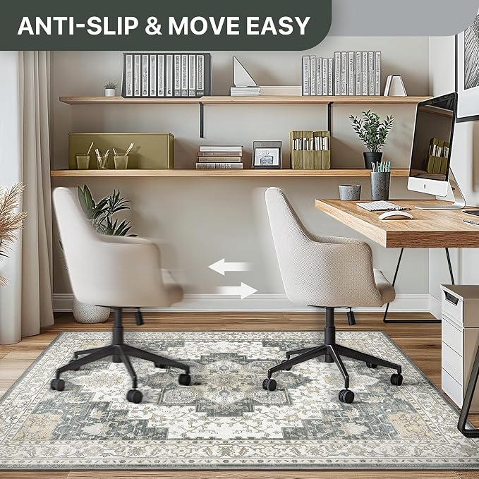 36"x48" Office Chair Mat for Hardwood Tile Floor, Under Desk Carpet Protector for Rolling Computer Chair Mat, Machine Washable Area Rug, Anti-Slip 1/5" Thick Low Pile Thin Vinyl Floor Mat, Grey