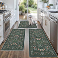 3 Piece Kitchen Rug Set, Washable Non-Slip Kitchen Mats for Hardwood Floor, Boho Farmhouse Kitchen Runner Rug for Sink,Entryway & Hallway & Bathroom (Dark Green, 2x3+2x4+2x5)
