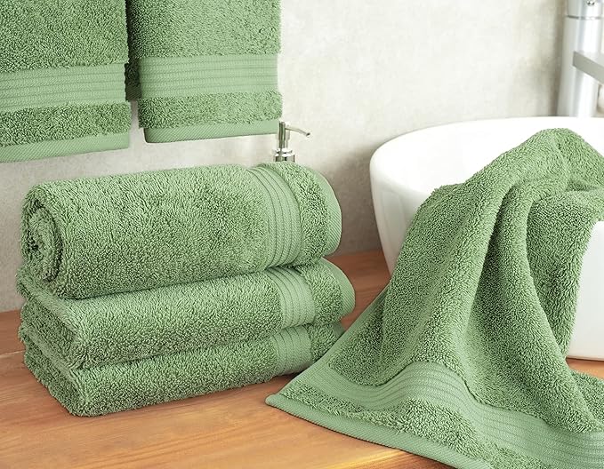Cotton Paradise 100% Cotton Turkish Towel Set, Soft Absorbent Quick Dry, 4 Piece Hand Towel Set, Sage Green
