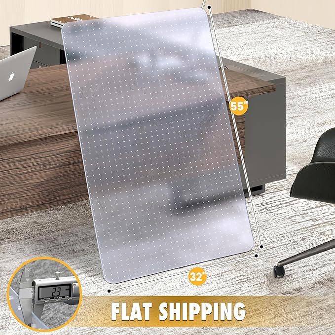 BesWin Office Chair Mat for Carpet, 2 Pack 32" x 55" Heavy Duty Hard Computer Desk Chair Mat for Carpeted Floors, Anti-Slip Carpeted Floor Protector for Home Office, Smooth Glide, Ship Flat