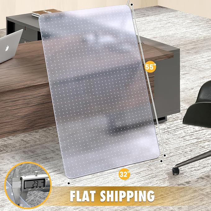 BesWin Heavy Duty Office Chair Mat for Carpet, 32" x 55" Clear Hard Carpet Protector Mat, Anti-Slip Desk Floor Mat for Office Chair on Carpeted Floors, Easy Glide, Ship Flat