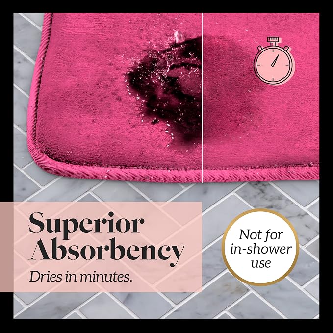 Memory Foam Bath Mat Non Slip Absorbent Super Cozy Velvet Bathroom Rug Carpet (20 inches X 32 inches, Fuschia)