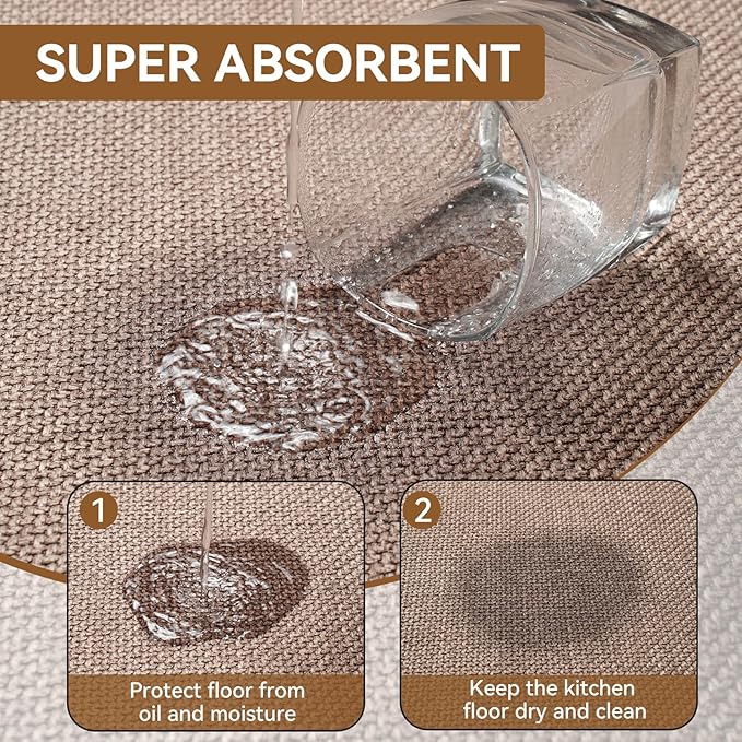 YDKGL Kitchen Rugs Mat Non Slip Washable, Linen-Look 0.3" Thick Soft Cushioned Absorbent Kitchen Mats for Floor, Mild Anti-Fatigue Runner Rug Sink Mat Laundry Standing Mats, Easy Clean, Brown 17"x30"