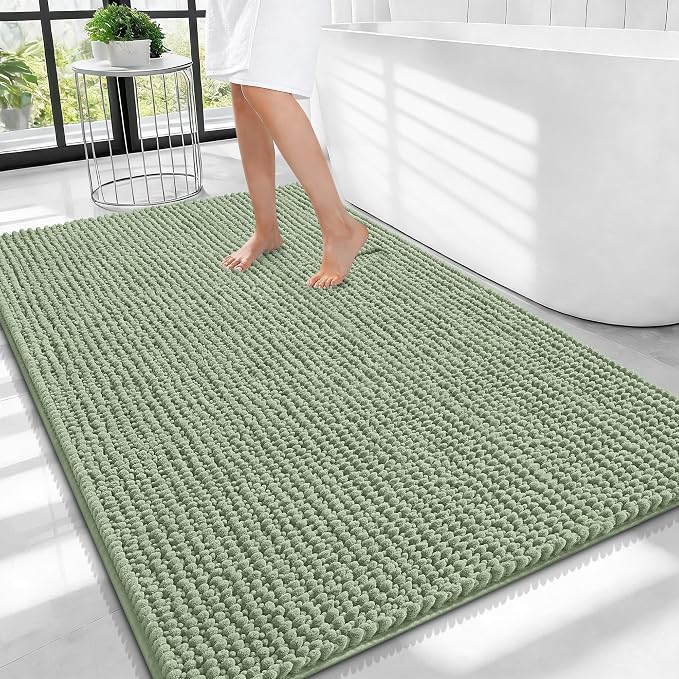 OLANLY Thick Large Bathroom Rugs 40x32, Extra Soft Absorbent Chenille Bath Rugs, Rubber Backing, Machine Wash Dry, Bath Mats for Bathroom Floor, Tub and Shower, Home Decor Accessories, Sage Green