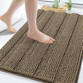 Grandaily Chenille Striped Bathroom Rugs 30x20, Extra Thick and Absorbent Bath Mats, Non-Slip Soft Plush Shaggy Shower Carpet, Machine Wash Dry, Bath Rug for Bathroom, (Medium, Camel)