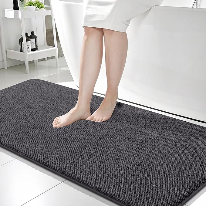 OLANLY Thick Memory Foam Bathroom Runner Rugs 59x24, Extra Soft Absorbent Long Bath Rug, Quick Dry, Non-Slip, Machine Washable Bath Mats for Bathroom, Tub and Shower, Home Decor Accessories, Dark Grey