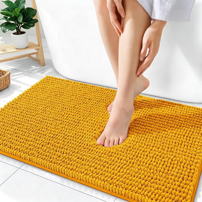 OLANLY Thick Bathroom Rugs 36x24, Extra Soft Absorbent Chenille Bath Rugs, Rubber Backing, Machine Wash Dry, Bath Mats for Bathroom Floor, Tub and Shower, Home Decor Accessories, Golden Yellow