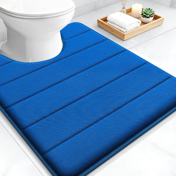OLANLY Memory Foam Toilet Rugs U Shaped 24x20, Super Soft Absorbent Contour Bath Rugs, Quick Dry, Machine Washable Toilet Mat, Bathmat Floor Carpet, Bathroom Home Decor Accessories, Royal Blue