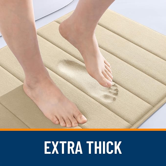 OLANLY Memory Foam Bath Mat 35x16, Super Soft Absorbent Bathroom Rugs, Quick Dry, Machine Washable Shower Floor Rugs, Bathmat Carpet, Bathroom Home Decor Accessories, Beige